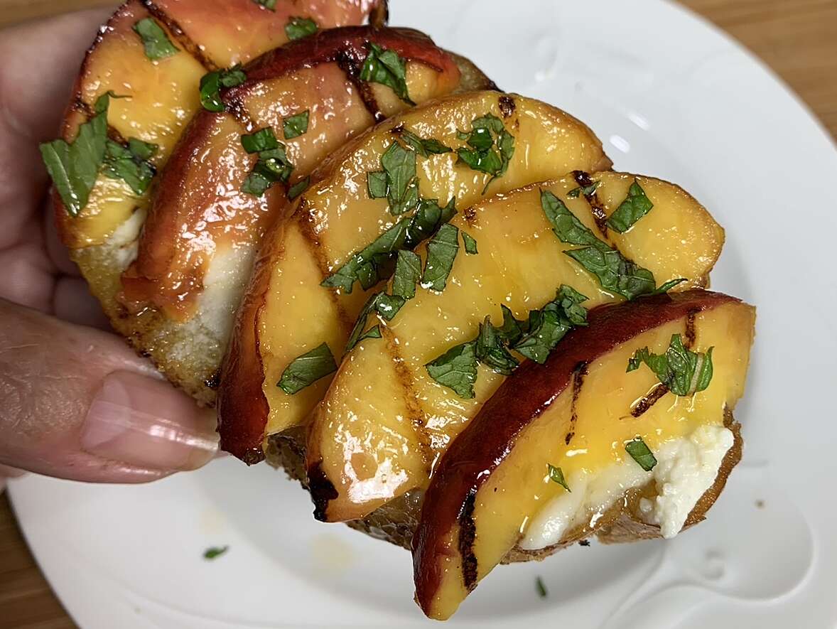 Grilled HoneyNectarine Ricotta Toast
