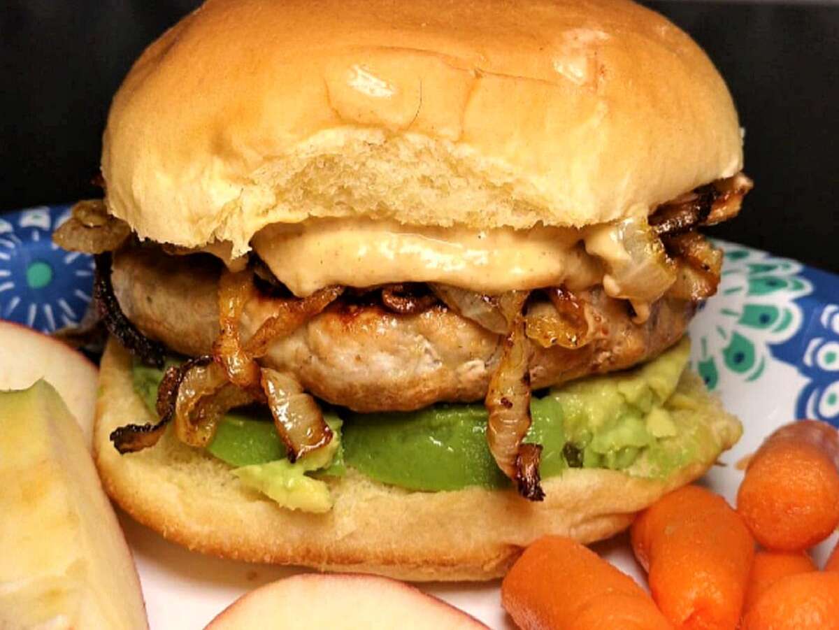 Kickin39 Turkey Burger with Caramelized Onions and Spicy Sweet Mayo
